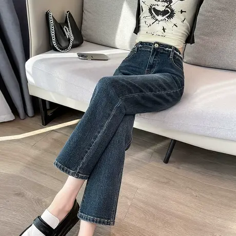 窄版牛仔裤女春秋2023新款高腰修身显瘦小个子八九分直筒烟管裤潮商品大图