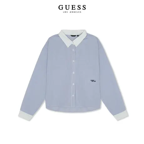 GUESS23年新款秋女士韩系条纹暗纹简约时尚POLO领衬衫-YN3W1263图片