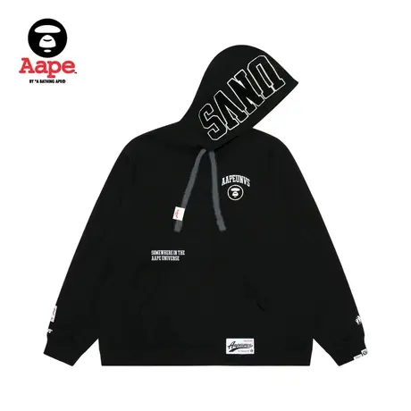 Aape旗舰店男装秋冬猿颜徽章字母刺绣宽松薄绒连帽卫衣A363XXL图片