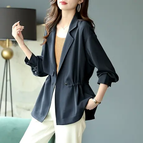 宝诗黎一粒扣抽绳收腰外套气质短款女士风衣2023秋季新款时尚上衣商品大图