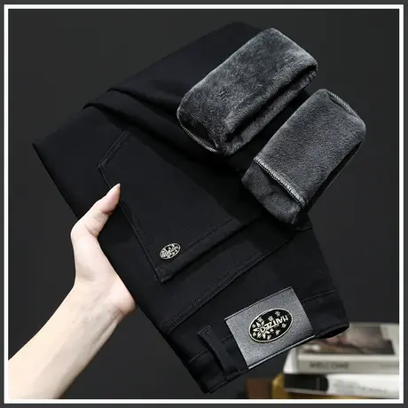 2023年新款保暖抗寒男士冬季水洗休闲牛仔裤子秋冬款加绒加厚西裤商品大图