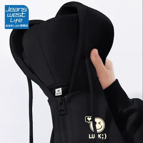 真维斯LIFE黑色外套女2023新款爆款秋季小个子宽松休闲开衫卫衣潮商品大图