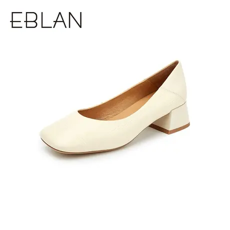 伊伴春季新品女鞋黑色简约休闲平底单鞋舒适方头通勤低跟浅口鞋女图片