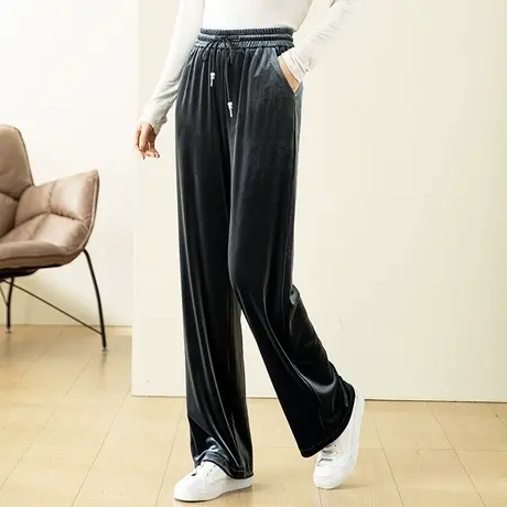 金丝绒阔腿裤女2023新款冬季休闲宽松拖地裤显瘦裤子女秋冬直筒裤图片