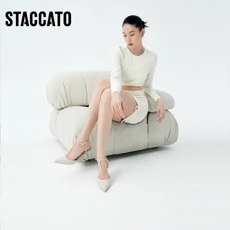 思加图新款奶油鞋优雅丁字式凉鞋细高跟凉鞋女鞋ED706AH2图片