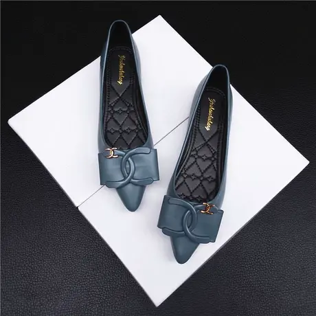 平底单鞋女软底秋季2023新款百搭黑色豆豆鞋尖头浅口粗跟四季瓢鞋商品大图