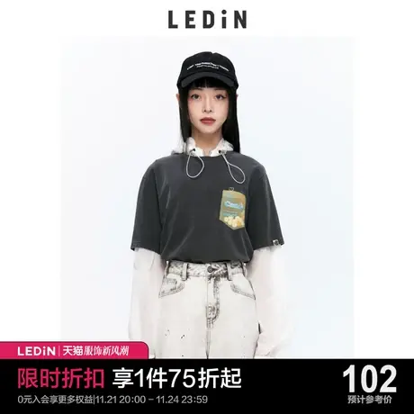 乐町趣味口袋短袖T恤女夏季新款纯棉上衣C1DAC2206商品大图