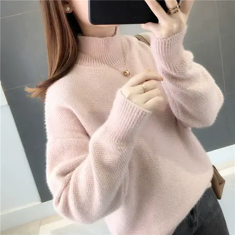 女士毛衣2023春装新款宽松外穿加厚半高领雪尼尔针织衫时尚打底潮商品大图