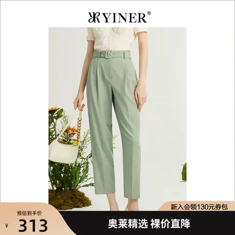 YINER音儿专柜女装2022夏季新款高腰休闲裤薄款直筒裤商品大图