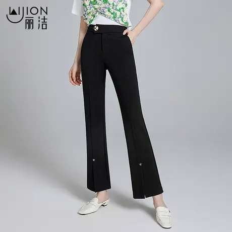 丽洁黑色喇叭裤夏季薄裤子2023新款微喇裤女休闲长裤显瘦高腰女裤商品大图