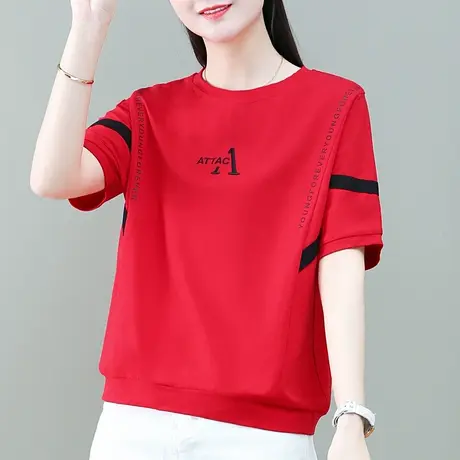 纯棉短袖t恤女夏装2023新款时尚休闲运动上衣夏季宽松版型体恤衫商品大图