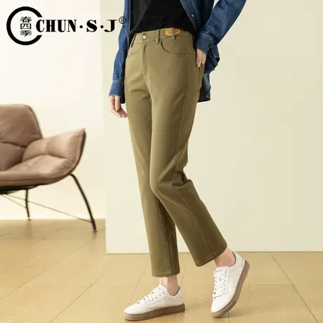 绿色直筒牛仔裤女秋季2023年新款九分裤高腰显瘦休闲女裤烟管裤商品大图