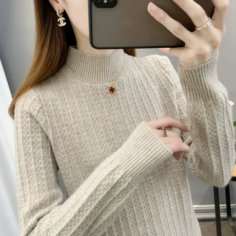 2024年春季新款爆款半高领女士毛衣女时尚洋气加厚内搭纯色打底衫商品大图