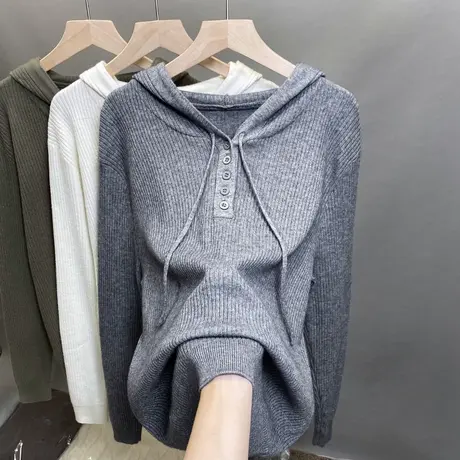 连帽毛衣女打底衫2023秋冬新款套头外穿针织衫洋气内搭长袖上衣潮商品大图