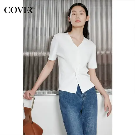 COVER夏季立裁扭结金葱冰丝针织衫商品大图
