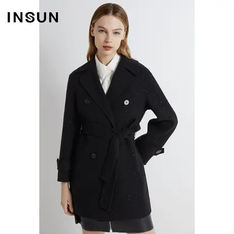 INSUN恩裳线上专选冬季一手长珠片羊毛毛呢外套图片