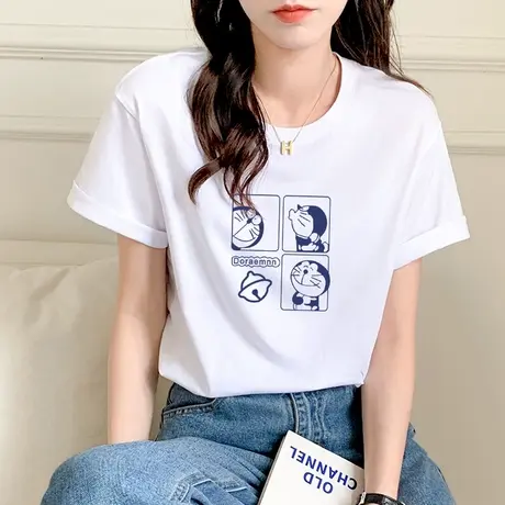 白色短袖t恤女薄款2023年夏季新款宽松大码纯棉半袖正肩体恤上衣商品大图