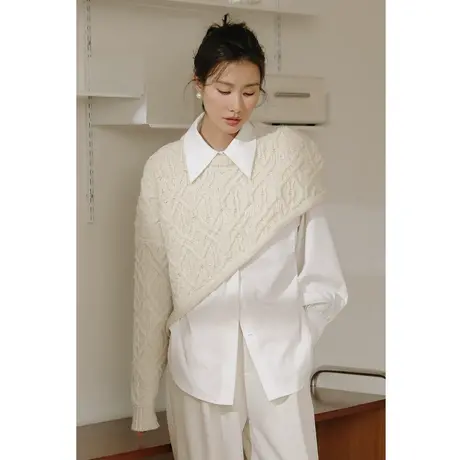 弥古白色毛衣披肩不规则套头针织衫罩衫女秋冬短款设计感叠穿上衣商品大图