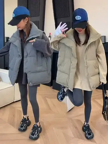 欧货立领羽绒棉马甲女2023秋冬新款外穿宽松无袖背心面包服外套女商品大图