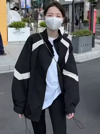 黑白条纹撞色棒球服外套女2023秋季新款韩版休闲百搭冲锋衣上衣潮图片