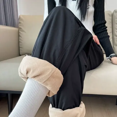 工装羽绒裤女外穿冬季束脚裤2024新款高腰鸭绒加厚保暖黑色棉裤子图片