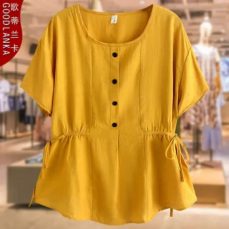 大码中年妈妈夏装衬衣上衣200斤宽松洋气显瘦小衫遮肚减龄短袖T恤商品大图