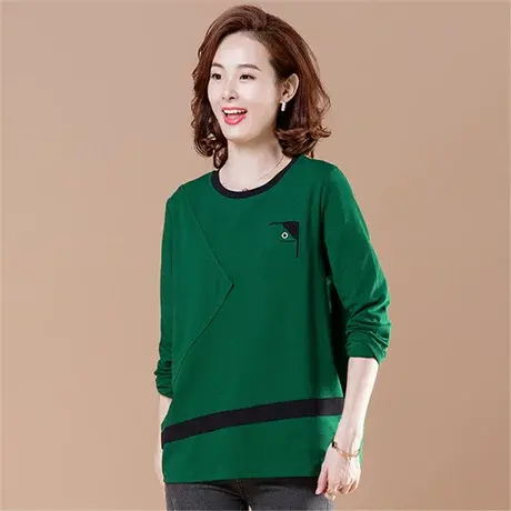 中年妈妈秋衣长袖T恤女宽松纯棉大码女装春秋装薄款打底衫上衣商品大图