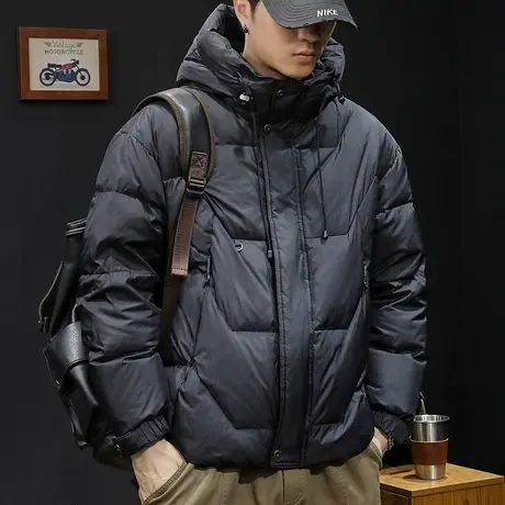 白鸭轻薄保暖羽绒服男春季连帽2024新款潮牌男装大码男士短款外套商品大图