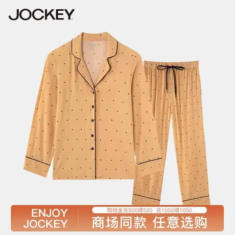 Jockey女士睡衣纯棉长袖套装薄款可外穿春夏家居服翻领图片