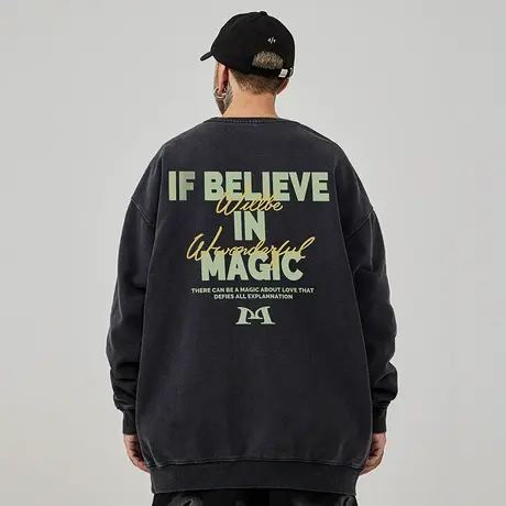 重磅美式复古嘻哈字母大码卫衣男纯棉做旧高街外套加绒春秋款冬季商品大图