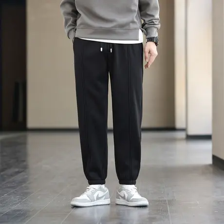 男士时尚百搭华夫格休闲裤男长裤子2023新款秋冬加绒加厚束脚卫裤商品大图