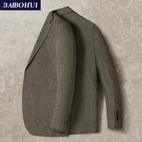 秋冬季西装外套男单件修身潮流款千鸟格休闲呢子小西服男士上衣服图片