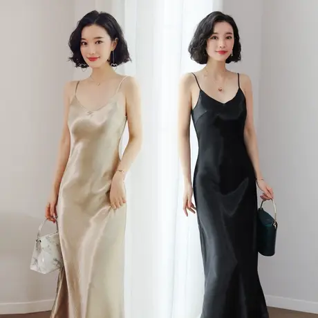性感吊带睡裙夏季薄款冰丝吊带睡衣裙女长款可外穿真丝吊带连衣裙图片