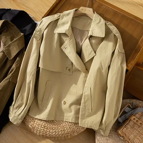 享永子短款风衣外套女文艺复古宽松显瘦西装领上衣2024秋季新款商品大图