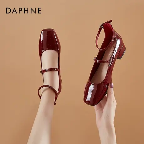 达芙妮方头单鞋女中跟小香风中跟复古jk包头鞋百搭仙女软皮玛丽珍图片