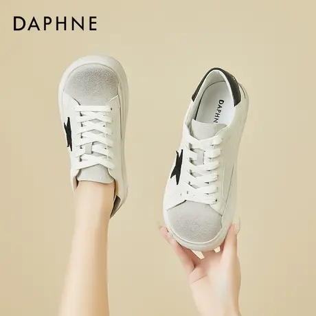 达芙妮休闲鞋女2021年新款冬小众系带平底女鞋低帮百搭圆头小白鞋商品大图