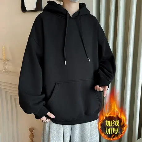 美式高街加绒卫衣男款秋冬季国风潮牌高级感大码宽松休闲连帽外套商品大图