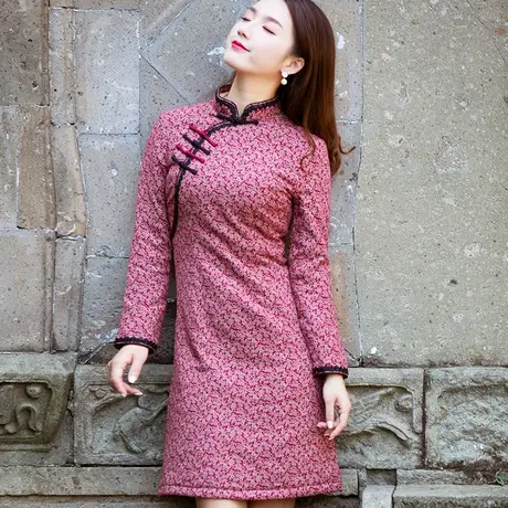 棉旗袍冬款加厚唐装女冬装加厚夹棉矮个子旗袍小棉袄中国风女装商品大图