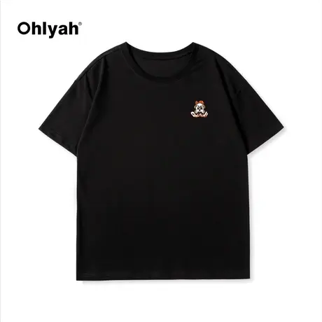 Ohlyah春夏新款纯棉简约修狗胸花圆领短袖T恤男女同款无性别上衣图片