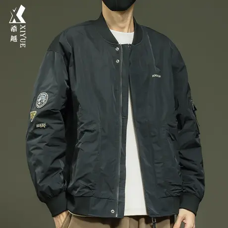 希越美式机车夹克男2024春秋新款潮牌宽松大码男士棒球服工装外套商品大图