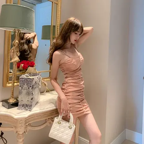 抹胸性感御姐短裙连衣裙平时可穿法式吊带重工镶钻小晚礼服女派对商品大图