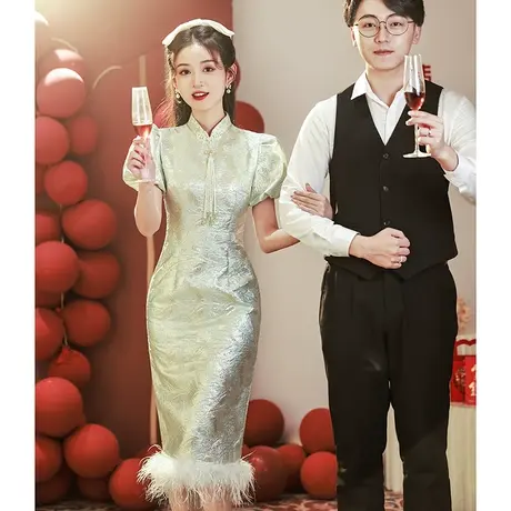 订婚礼服女夏季敬酒服2024新款新娘高级感法式鱼尾中长款高端小众商品大图