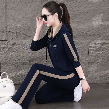 丝绒直筒裤套装女秋冬2024年新款时尚拉链卫衣外套休闲运动两件套商品大图