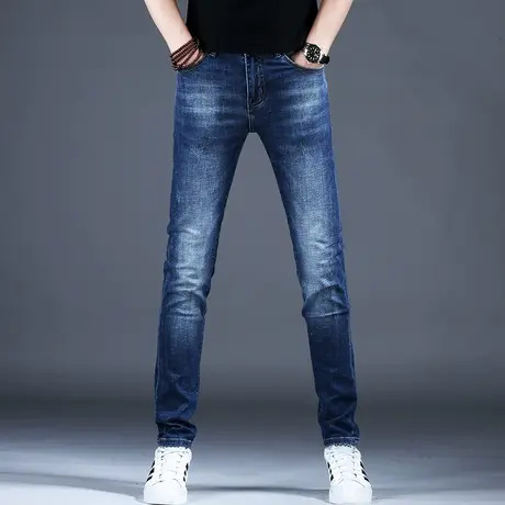 男士蓝色高端潮牌弹力牛仔裤男款小脚修身裤子潮流2024新款春秋季商品大图