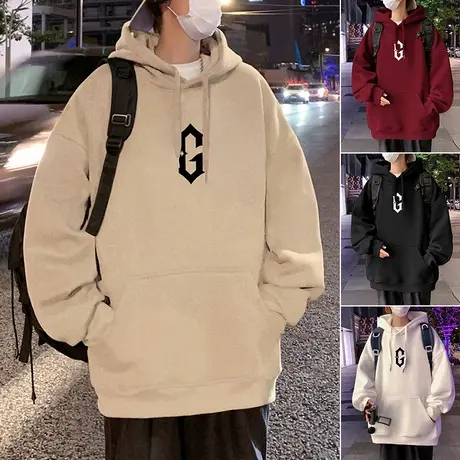 纯棉连帽卫衣外套男秋冬季新款宽松休闲运动潮流oversize套头帽衫商品大图
