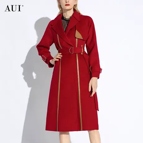 高端简约大气红色毛呢外套女冬2022新款欧美风中长款过膝呢子大衣图片