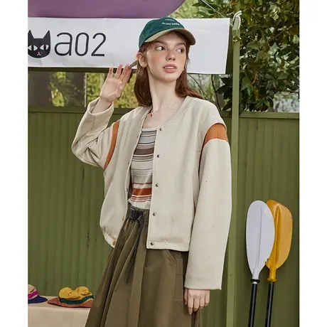 a022024春季新款个性撞色设计短款棒球服休闲百搭女式外套图片