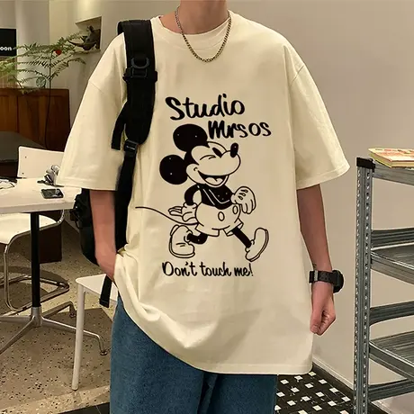 卡通米奇印花宽松纯棉短袖t恤男夏季国潮2024新款半袖港风体恤衫图片