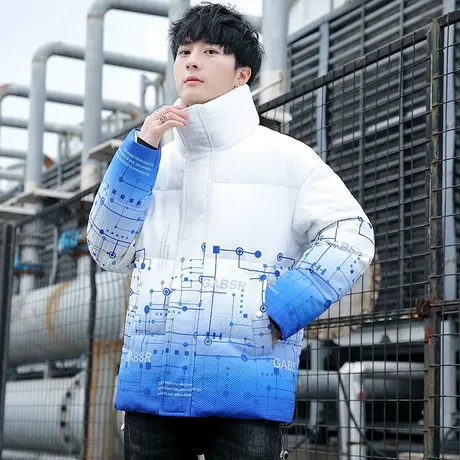 2022冬季立领男棉衣韩版潮流青少年渐变色羽绒棉服高初中学生袄子商品大图