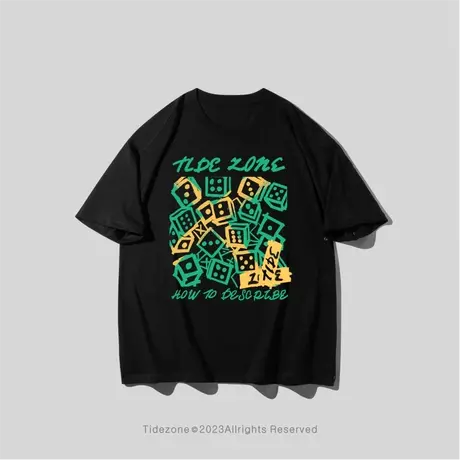 Ohlyah新款夏季衣服宽松潮流半袖学生纯棉涂鸦方块骰子短袖t恤男图片